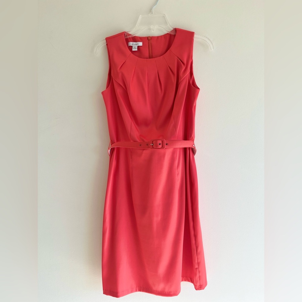 Dress Barn Coral Sleeveless MIDI Dress with Belt Size 8